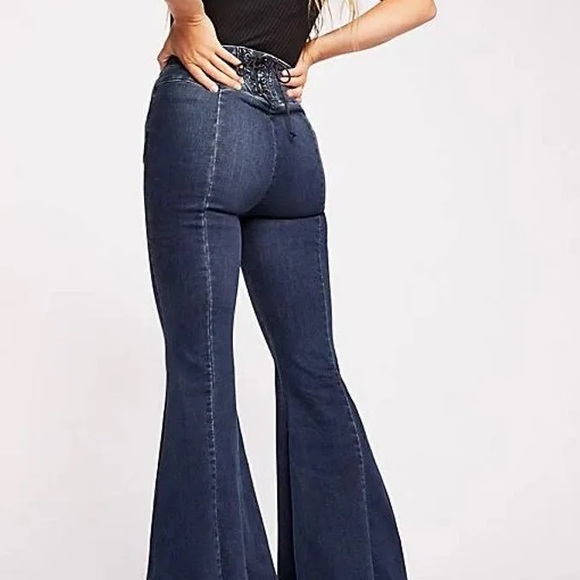 Free People ma cherie lace up back flare jean - Picture 2 of 5